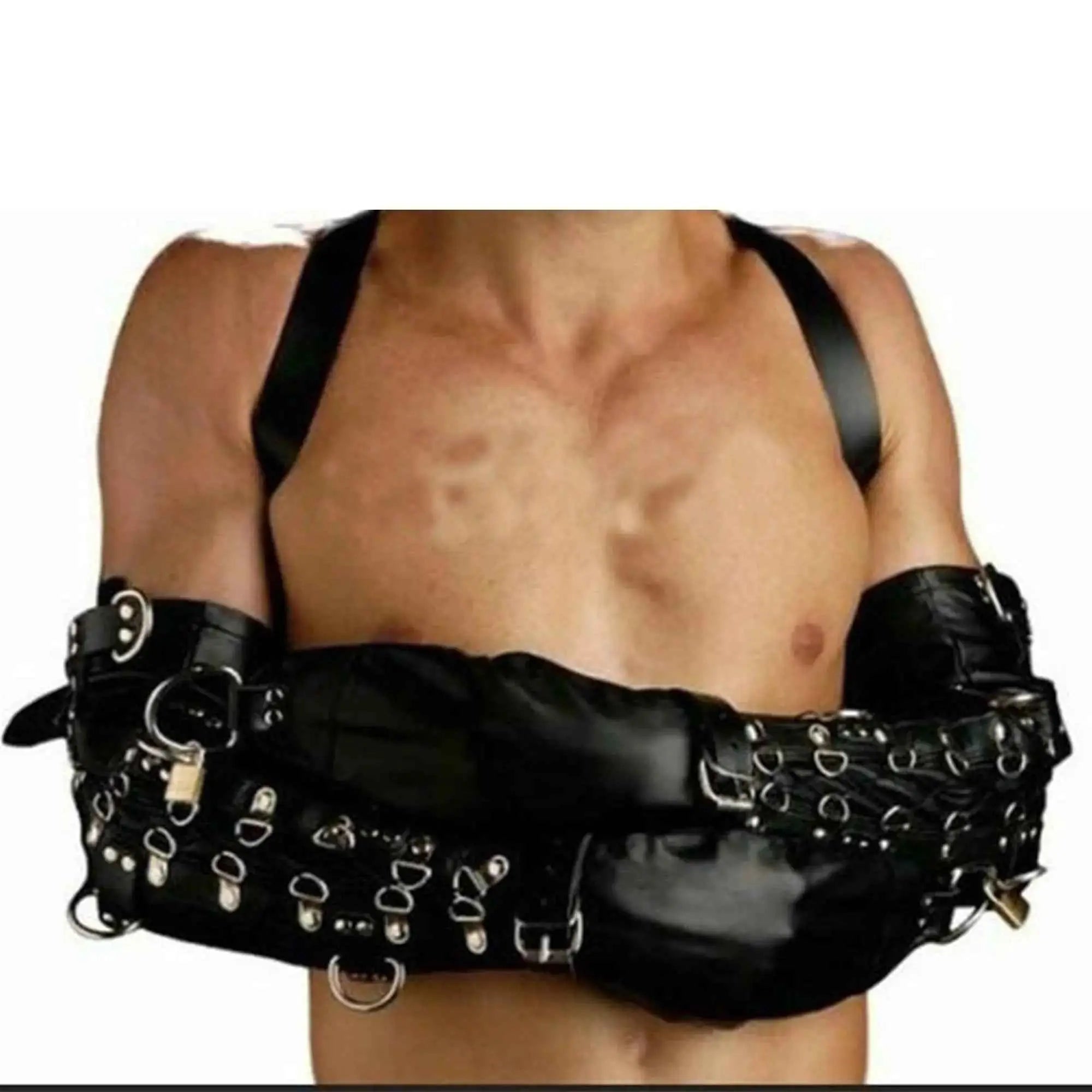 Black leather chest harness with adjustable straps front