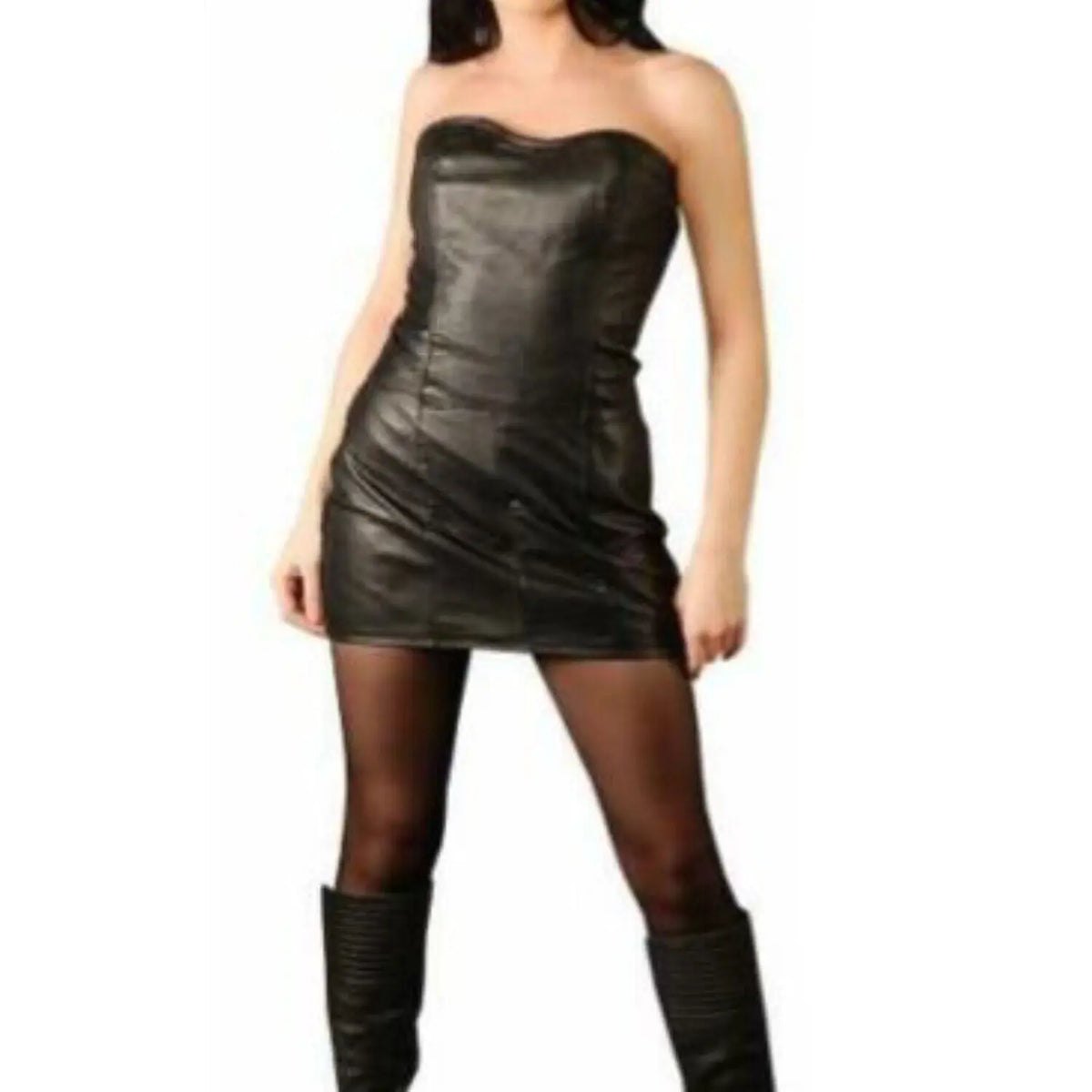 Black leather corset top women gothic steampunk fashion