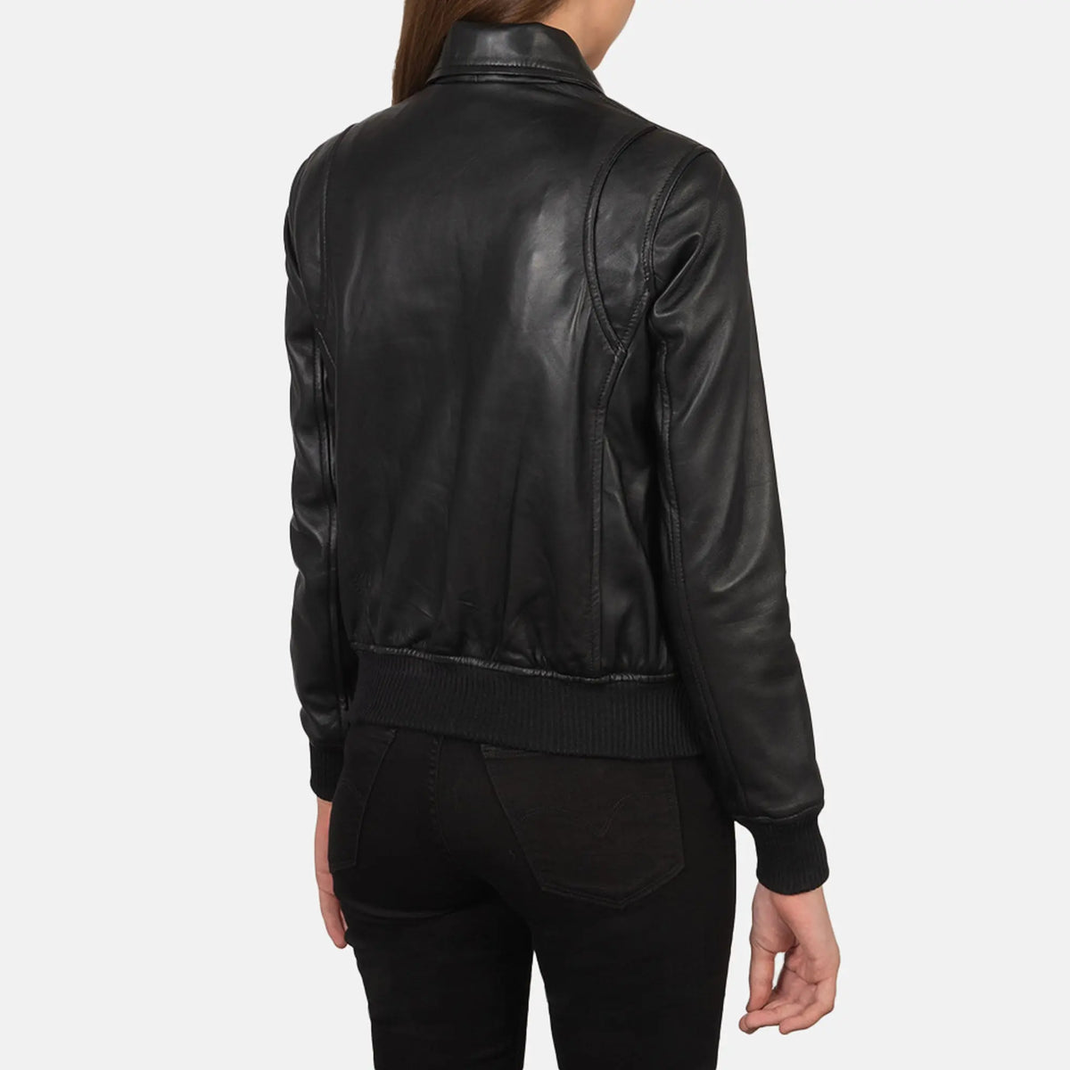 Black leather shirt jacket with classic collar design