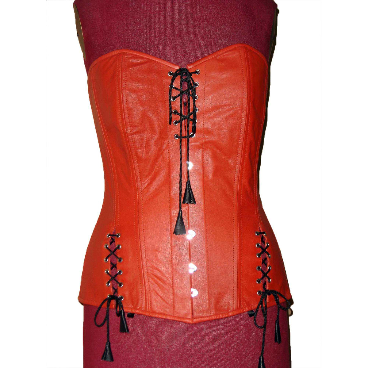 Black sheep leather steel boning corset Front view