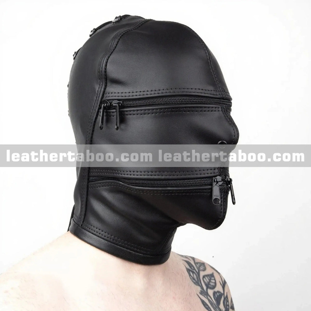 Cyclone Hood – Full Coverage Bondage Mask with Breathing Ports - Leather taboo