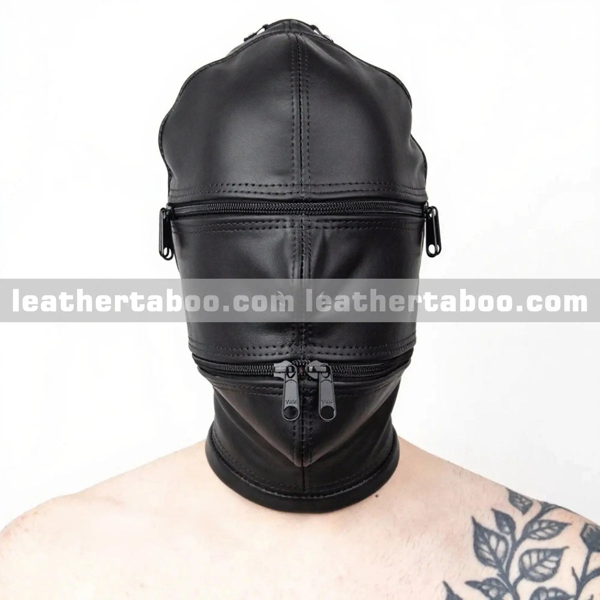 Cyclone Hood – Full Coverage Bondage Mask with Breathing Ports - Leather taboo