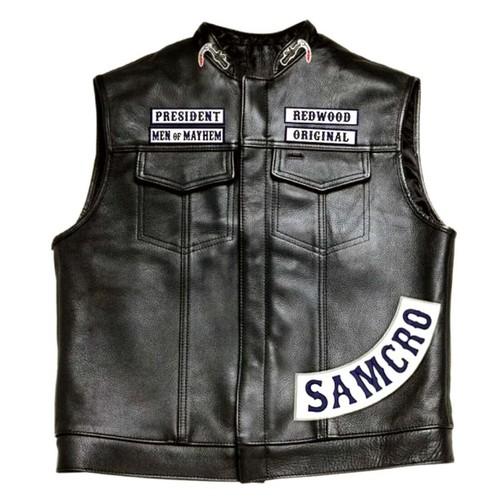 Son Of Anarchy Black Real Leather Biker Vest - Cafe Racer Motorcycle Jacket
