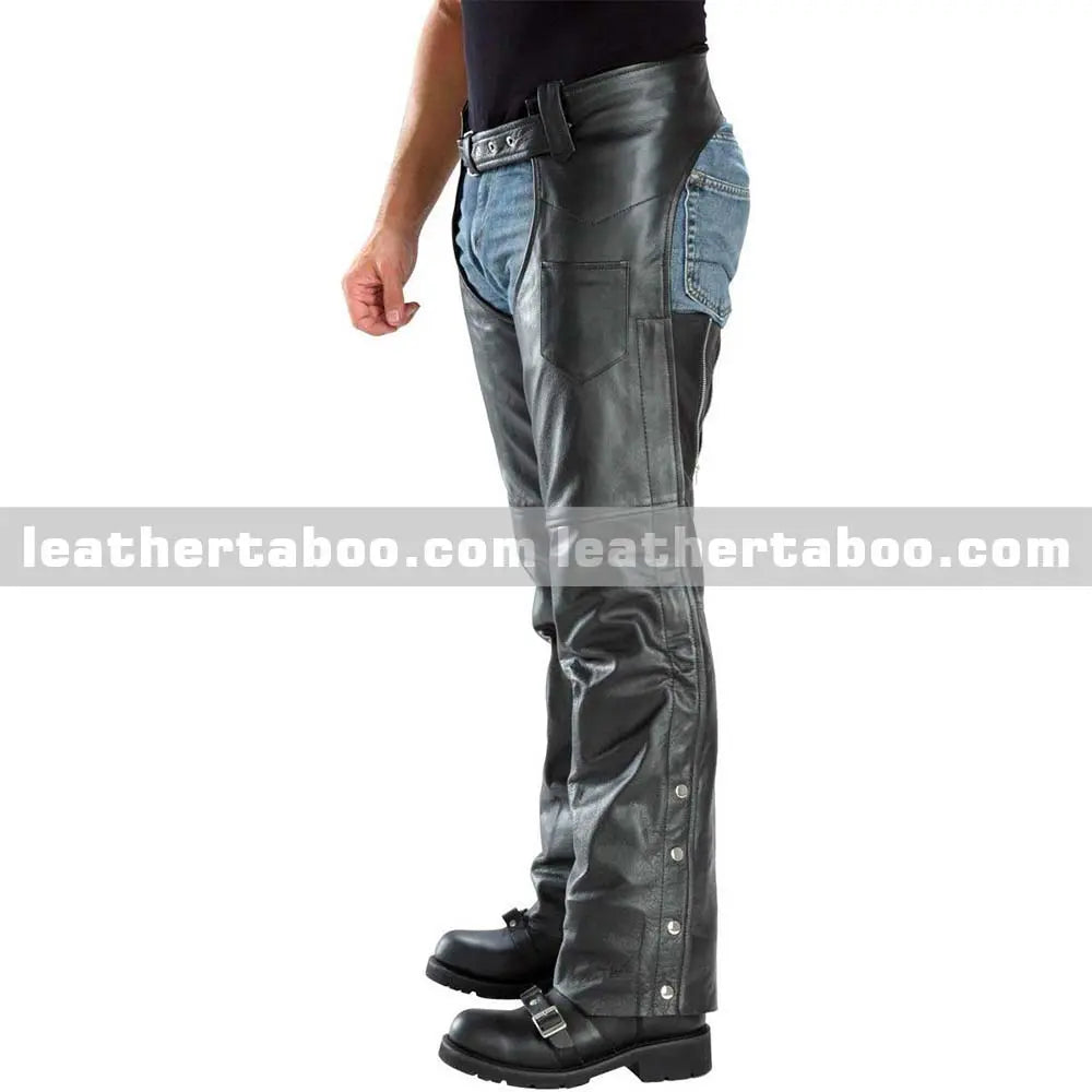 Premium Stylish Western Leather Biker Chaps | Classic Motorcycle Riding Gear Leather taboo