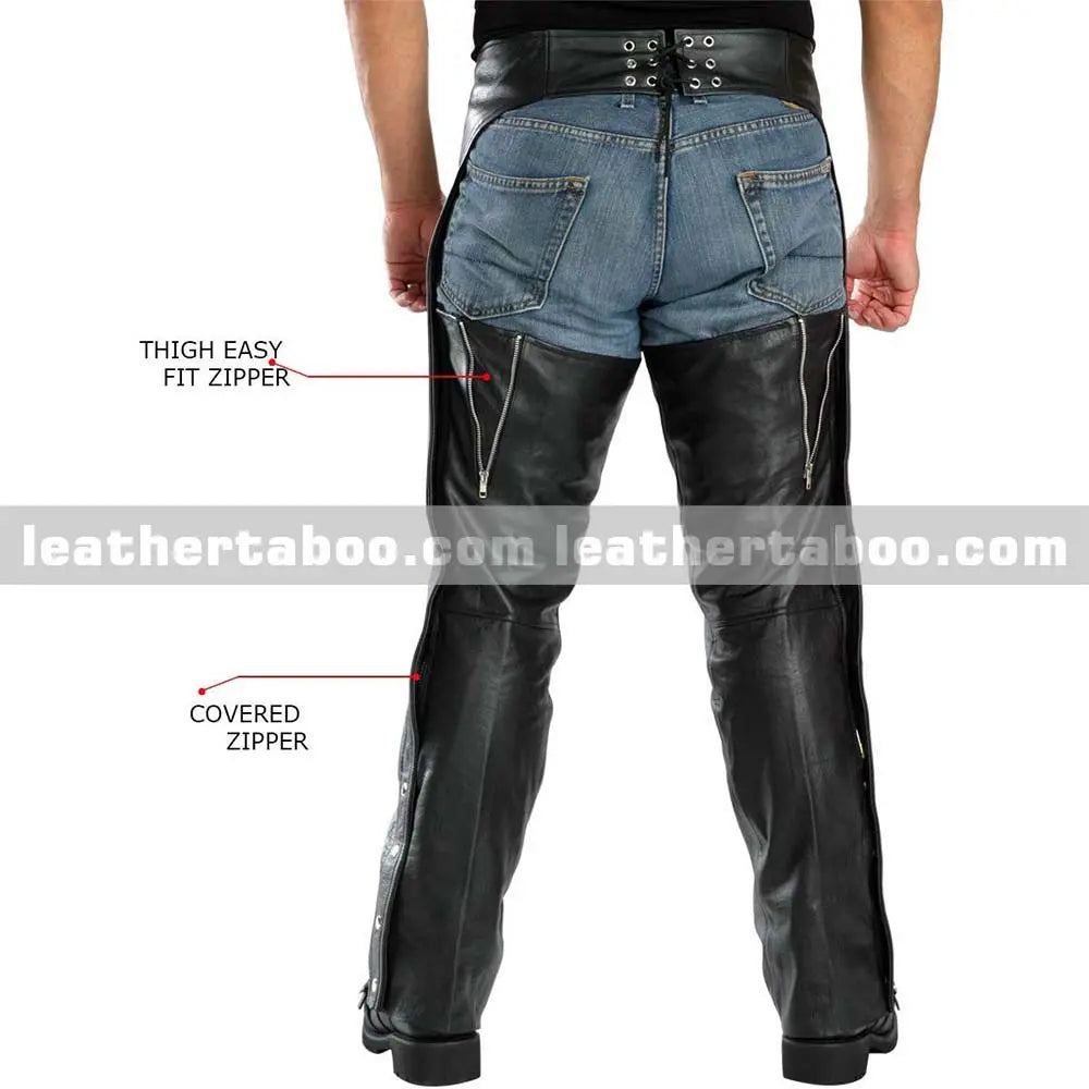Premium Stylish Western Leather Biker Chaps | Classic Motorcycle Riding Gear
