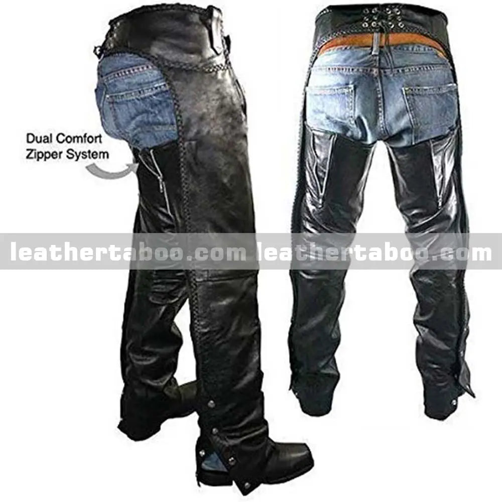 Stylish Western Premium Leather Biker Chaps | Classic Motorcycle Riding Gear