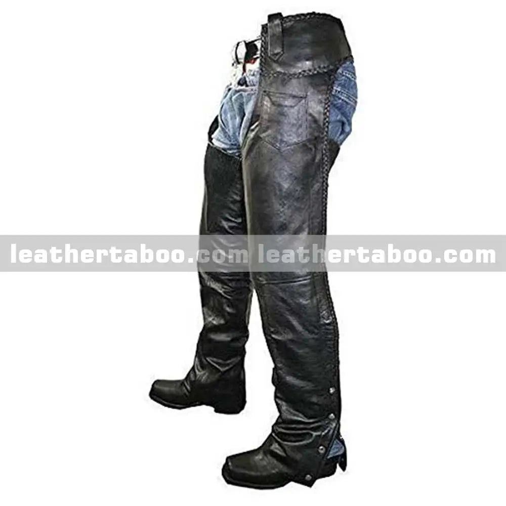Stylish Western Premium Leather Biker Chaps | Classic Motorcycle Riding Gear Leather taboo