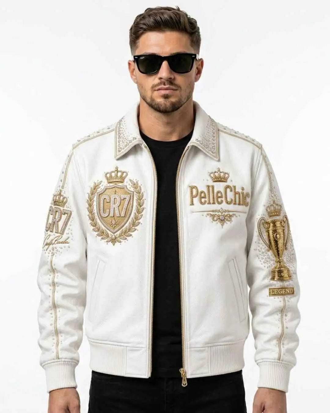 PelleChic CR7 Limited Edition White Leather Gold & Crystal Embroidered โLegendโ Edition