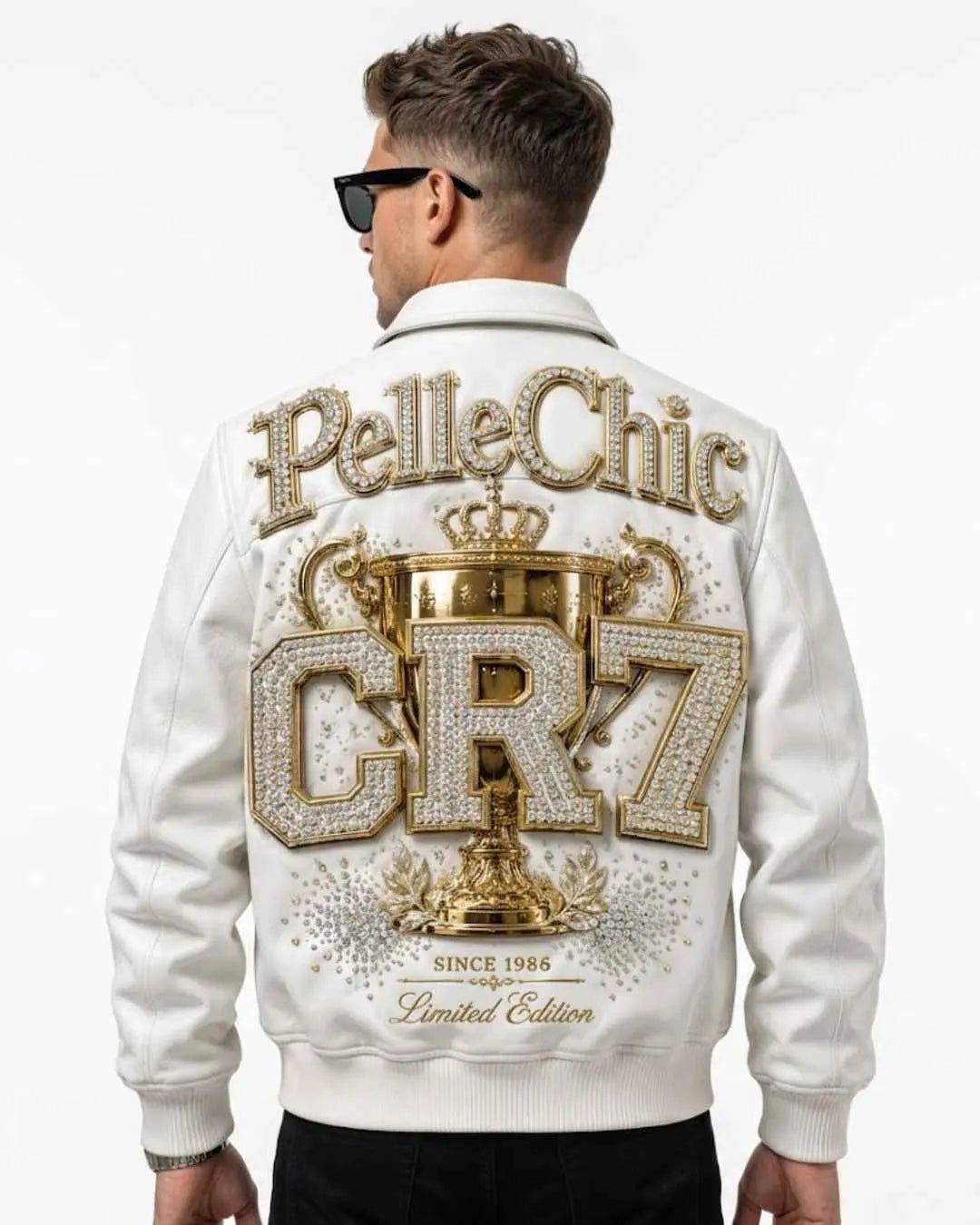 PelleChic CR7 Limited Edition White Leather Gold & Crystal Embroidered “Legend” Edition