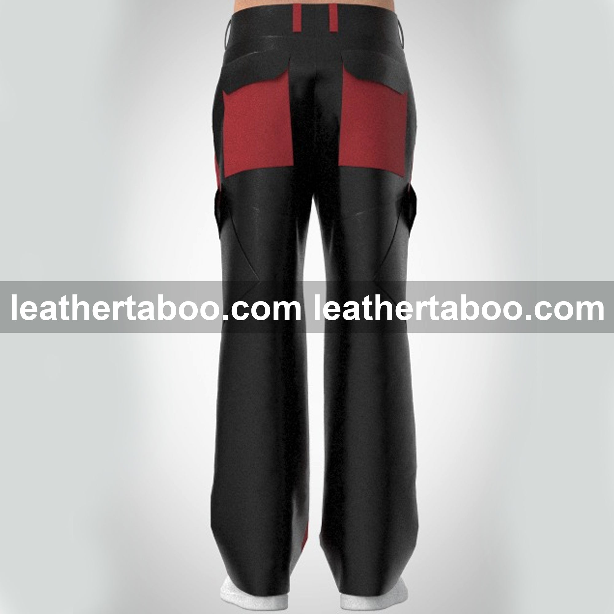 Calf Leather Skin Red & Black Cross Side 4-Pocket Pants β Gift for Him | leathertaboo.com