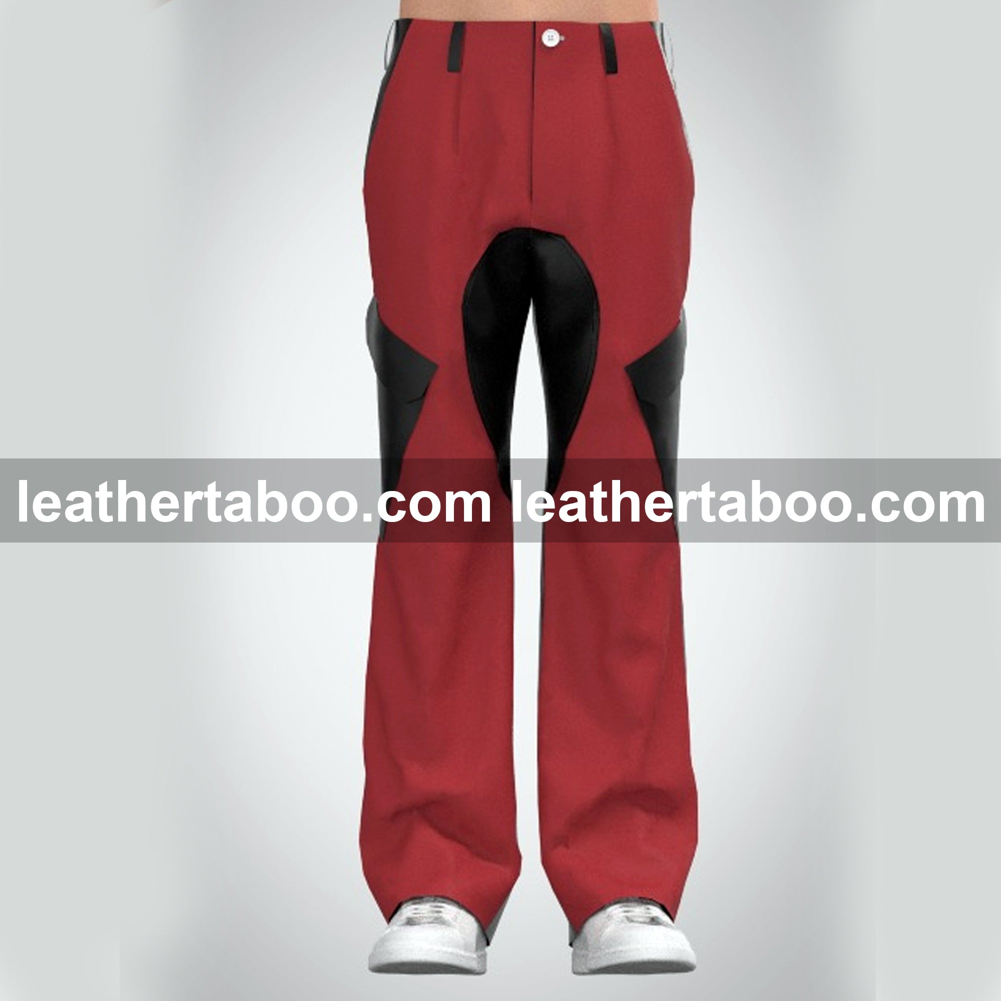 Calf Leather Skin Red & Black Cross Side 4-Pocket Pants β Gift for Him | leathertaboo.com