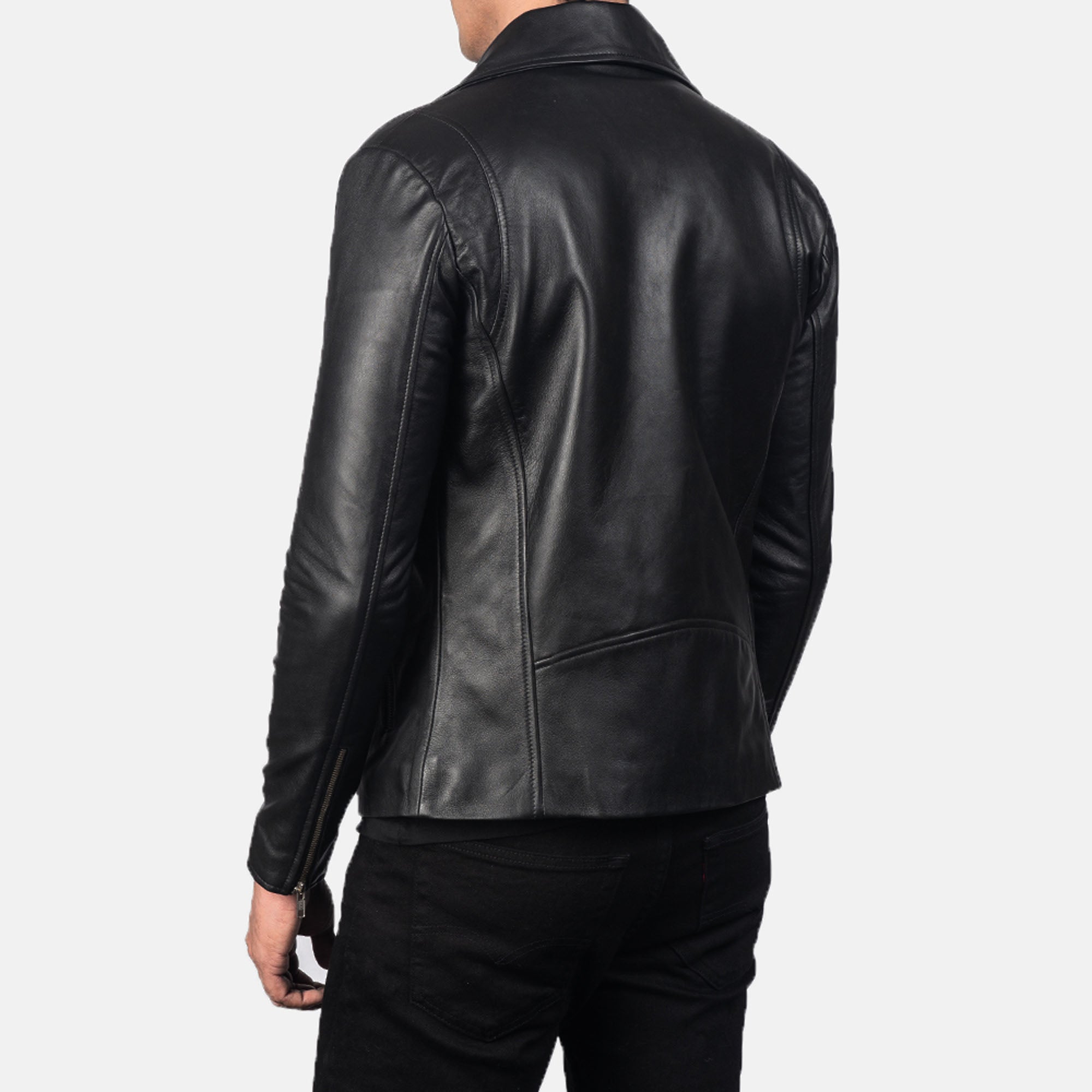 Classic black leather biker jacket for men