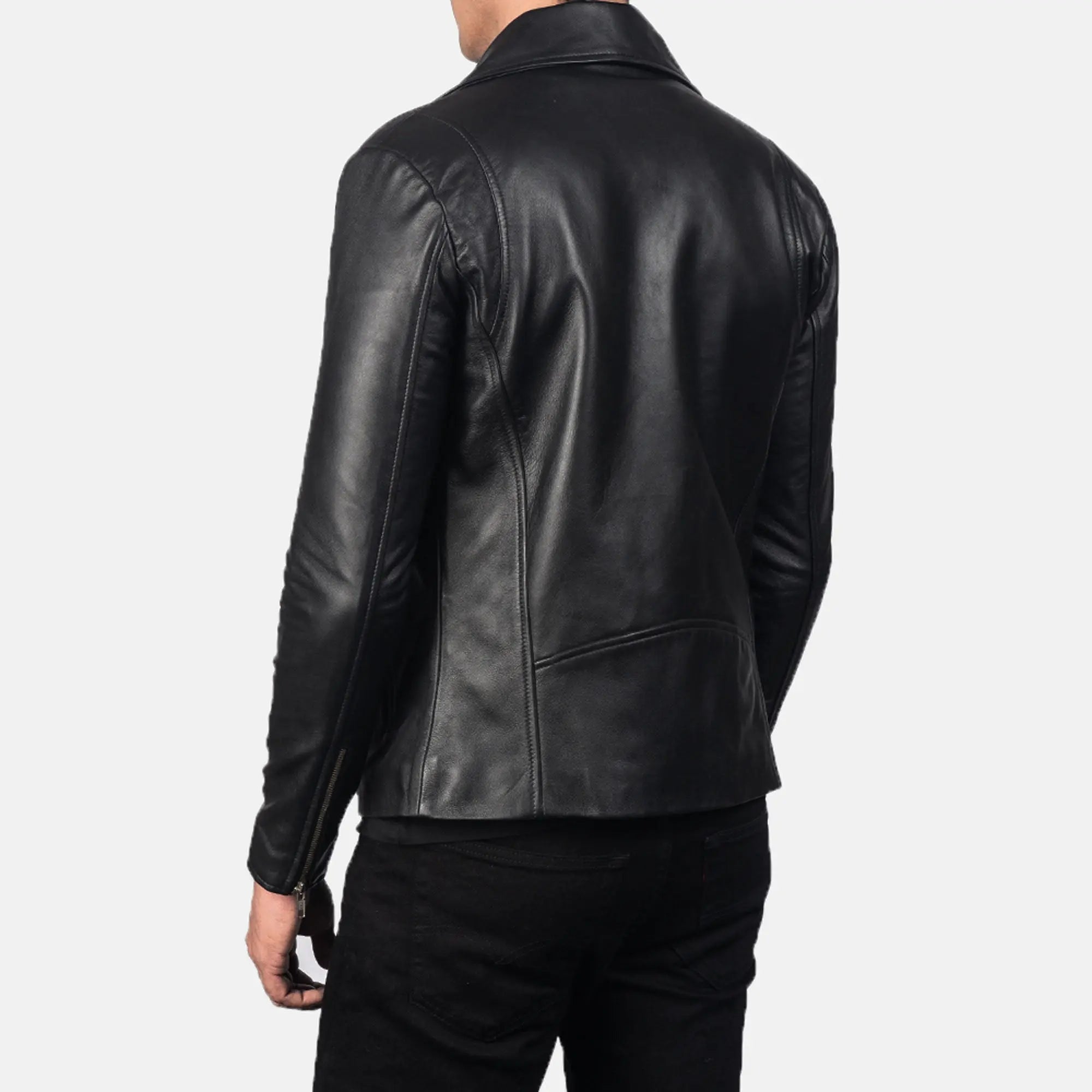 Classic black leather biker jacket for men