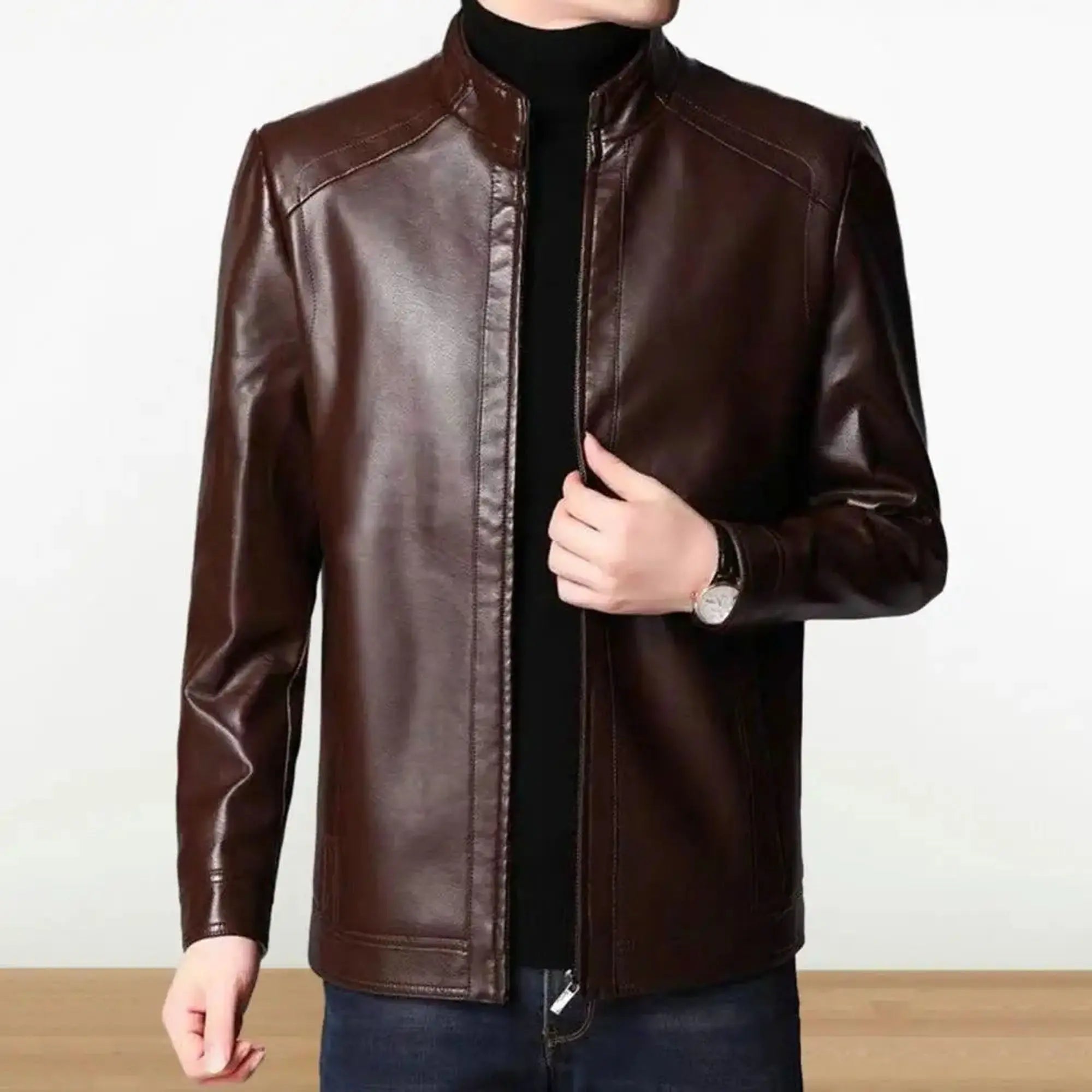 Close up real leather texture jacket zipper detailing shot