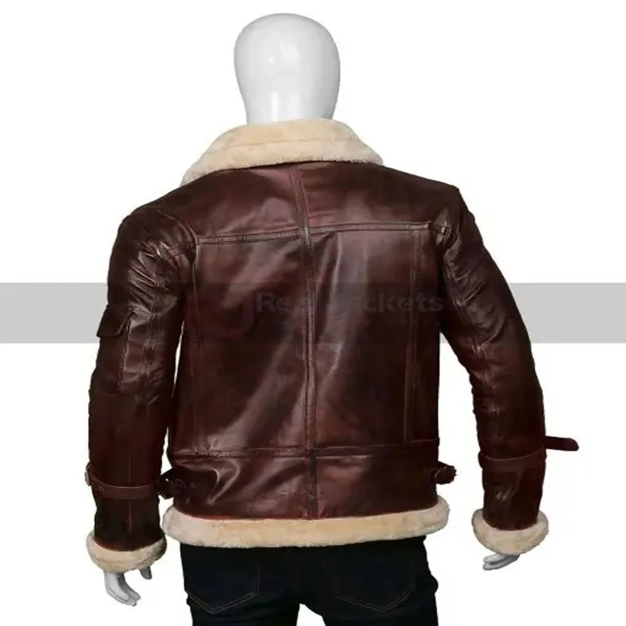 Close up shearling collar leather jacket zipper detail shot