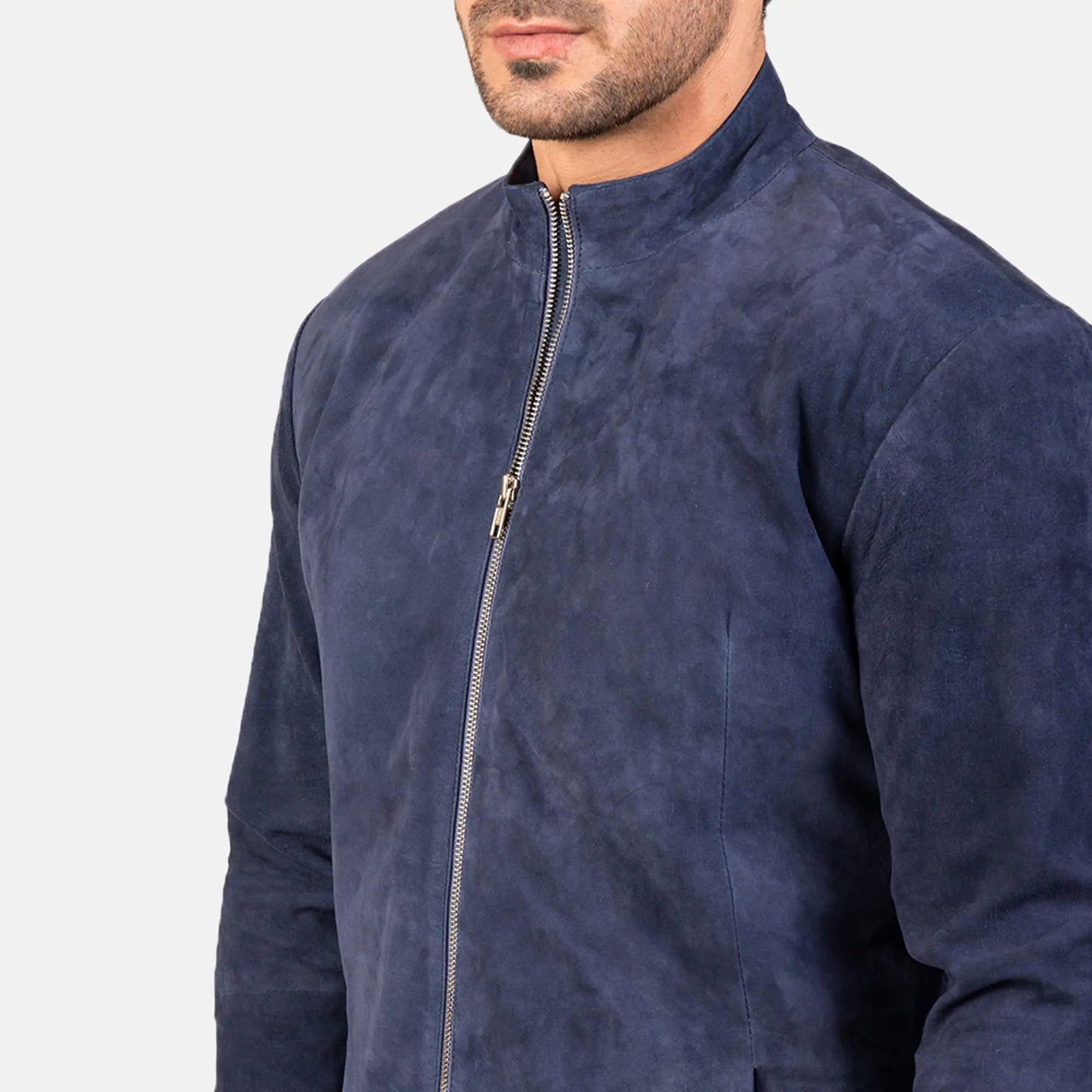 Close up suede texture zipper stitching jacket detail shot