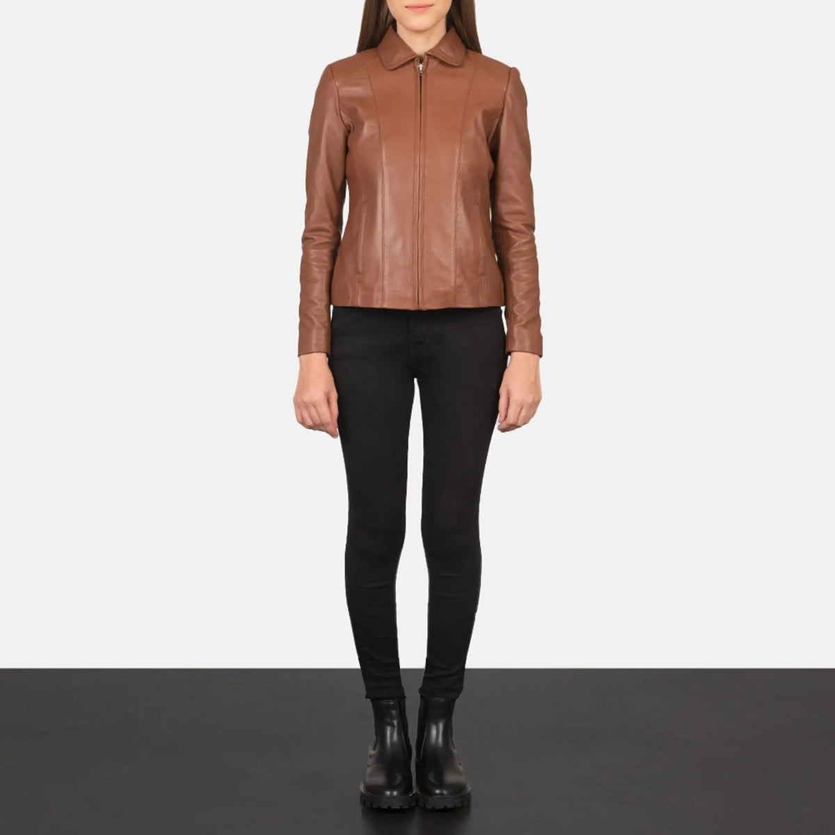 Colette brown leather jacket front view