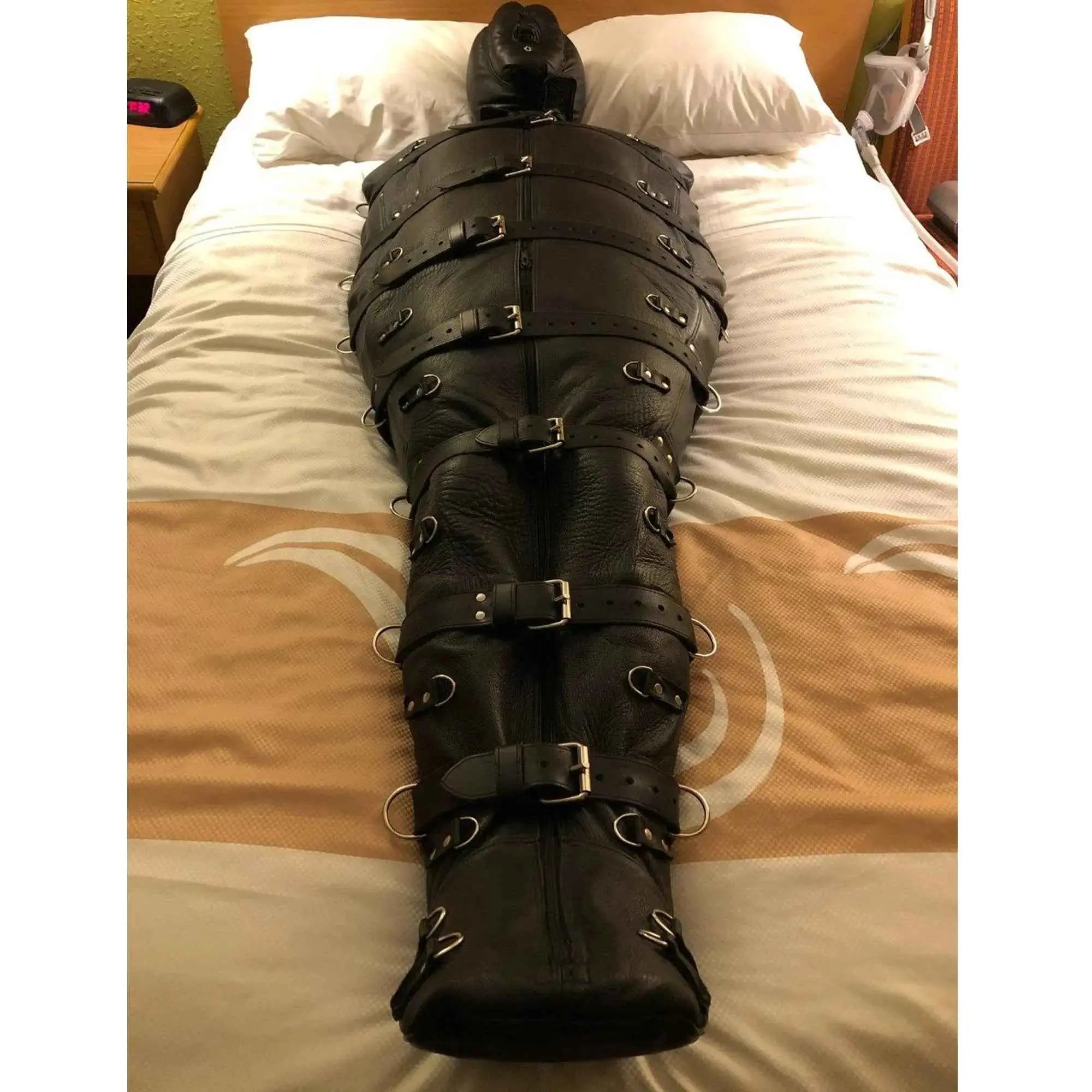 Cowhide leather sleep sack body bag front view