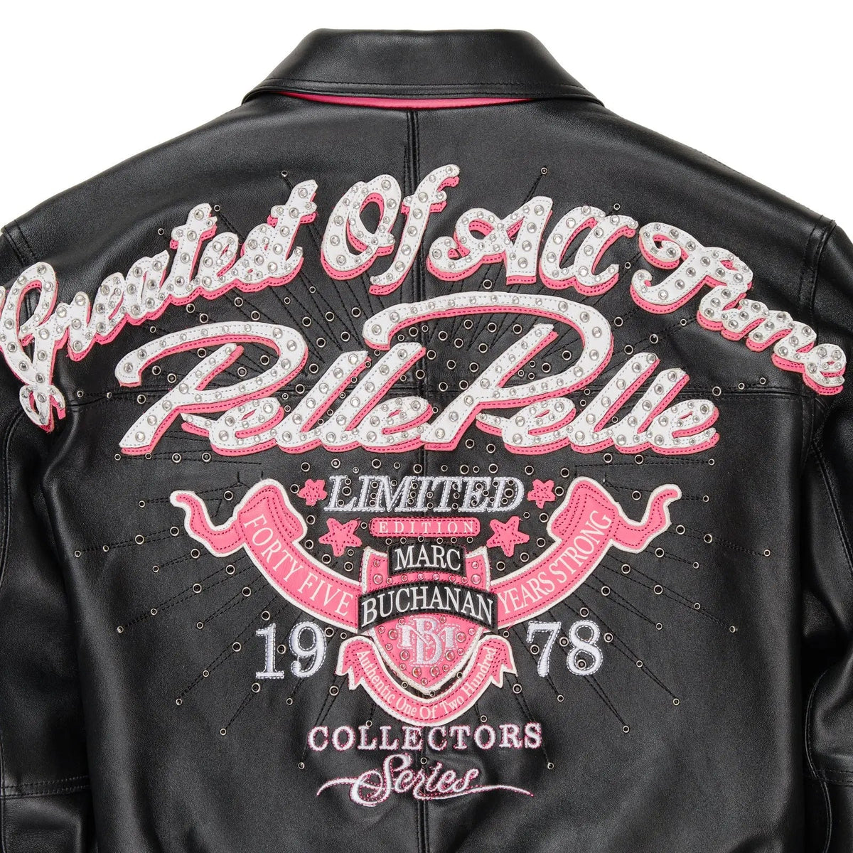 Women’s Black Cowhide Leather Jacket with Pink Accents, detail view 2