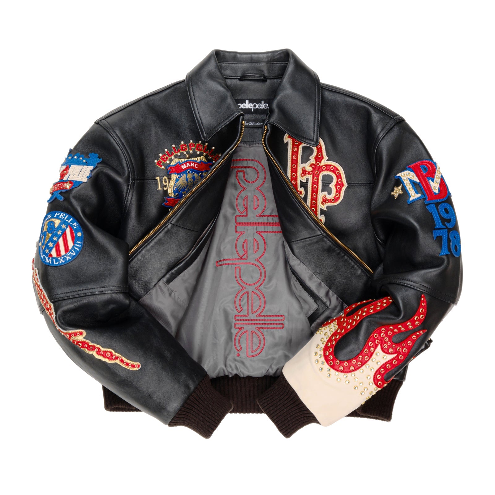 Women’s Pelle Pelle Black Premium Cowhide Leather Jacket – Embroidered & Studded Designer Outerwear