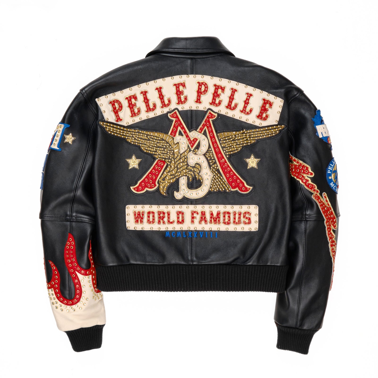Women’s Pelle Pelle Black Premium Cowhide Leather Jacket – Embroidered & Studded Designer Outerwear