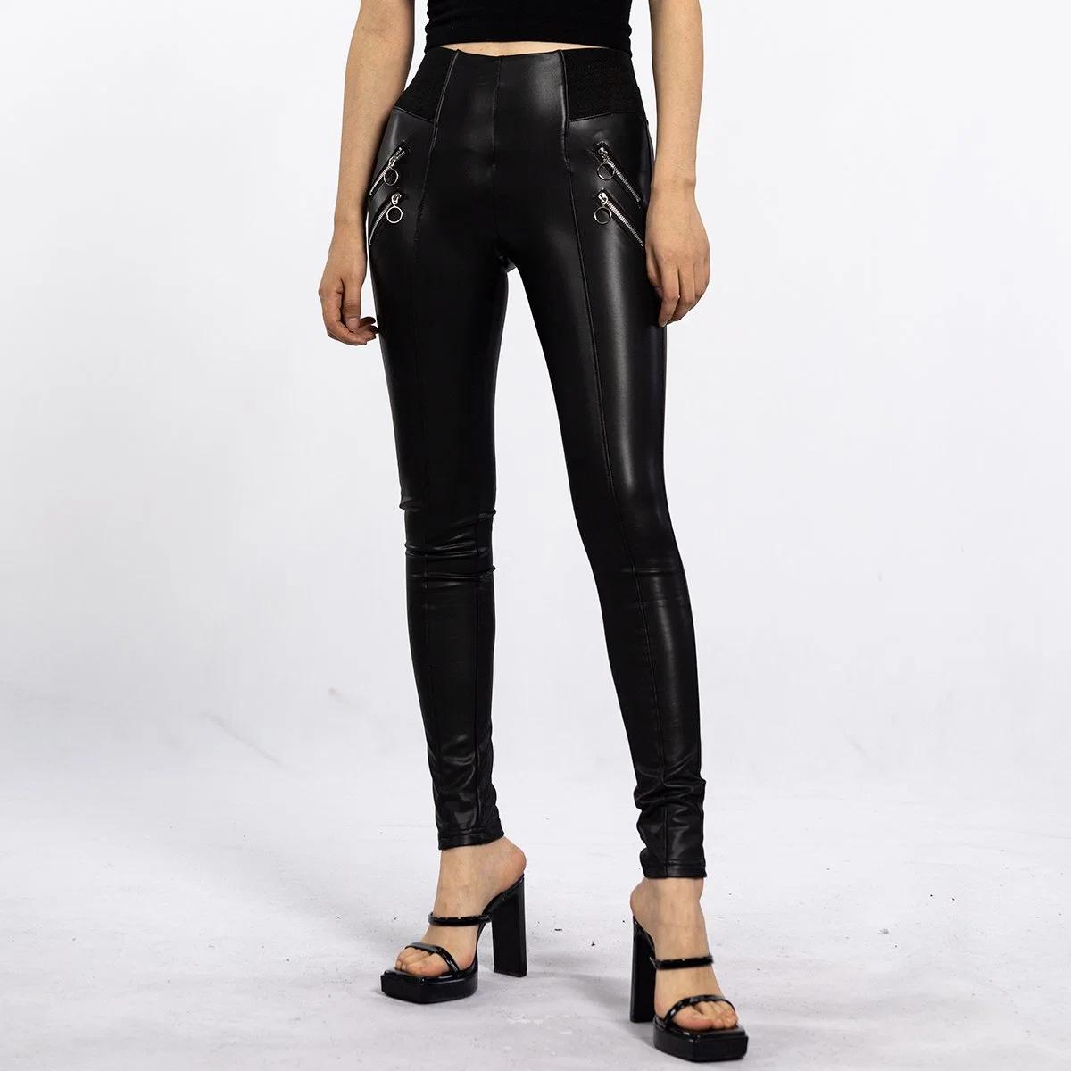 Women's Gothic Real Leather Biker Pants - Motorcycle Slimming Pants