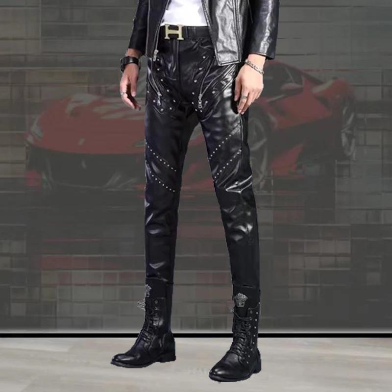 Women's Gothic Real Leather Biker Pants - Motorcycle Slimming Pants