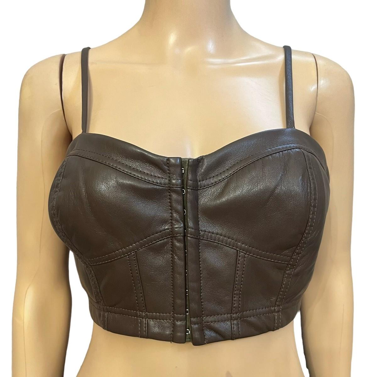Women’s Leather Bustier Crop Top Blouse (Push-Up Bralette Style Tank Vest)