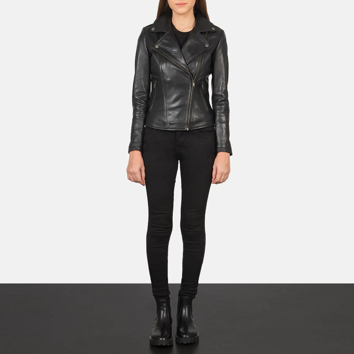 Flashback black leather biker jacket front view