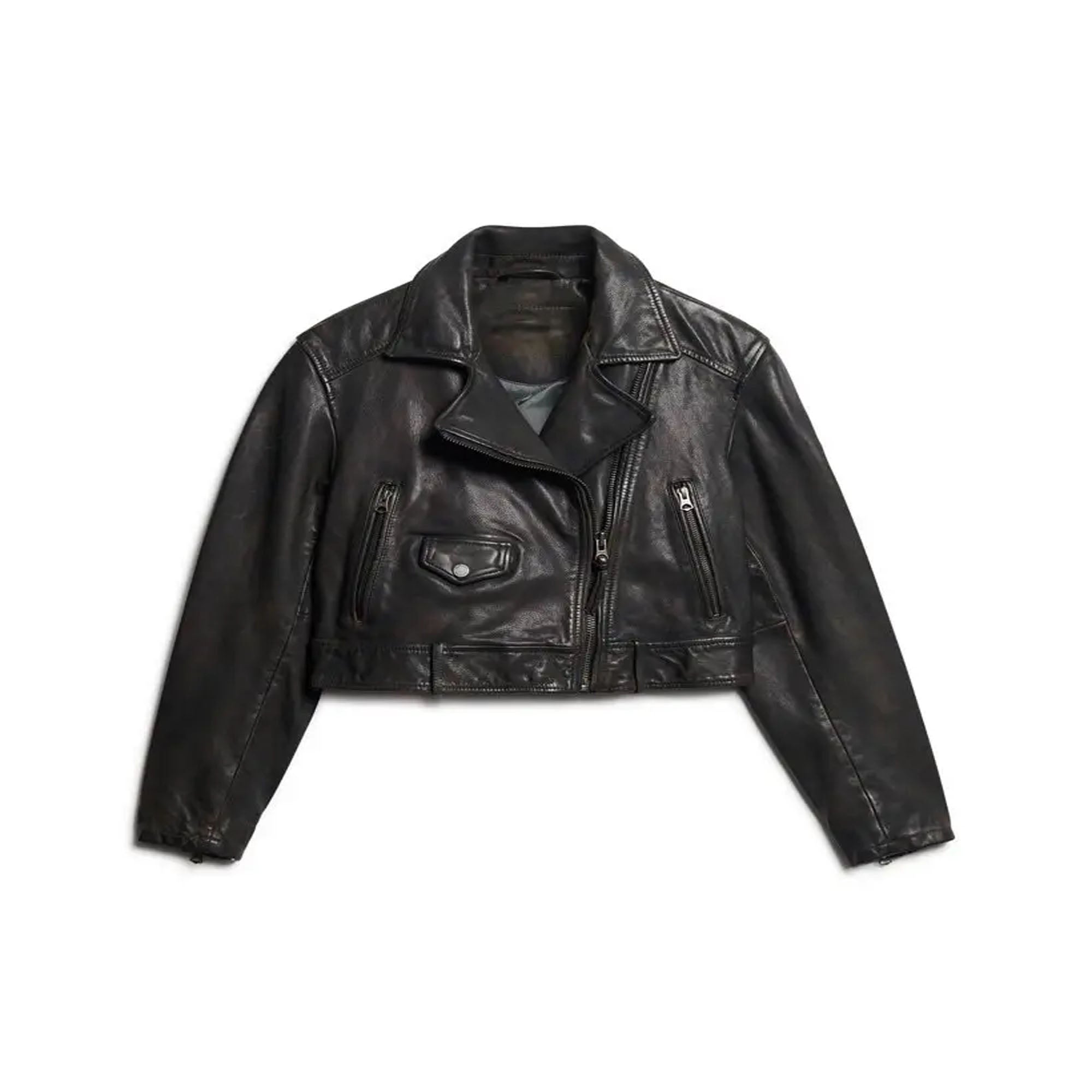 Front view cropped biker leather jacket women slim fit
