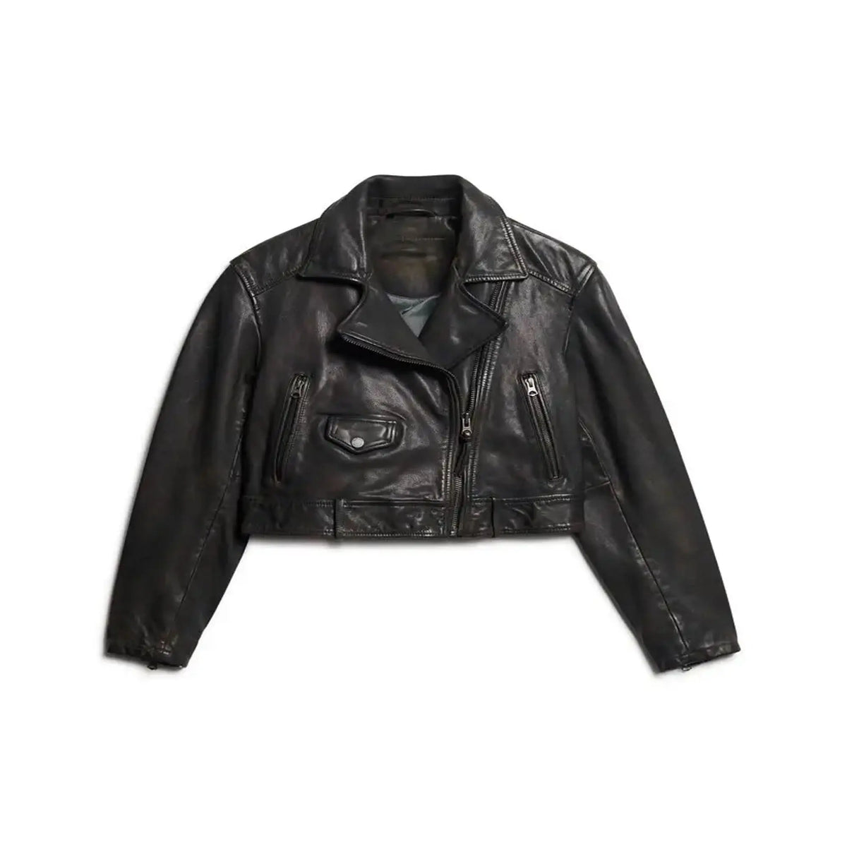 Front view cropped biker leather jacket women slim fit