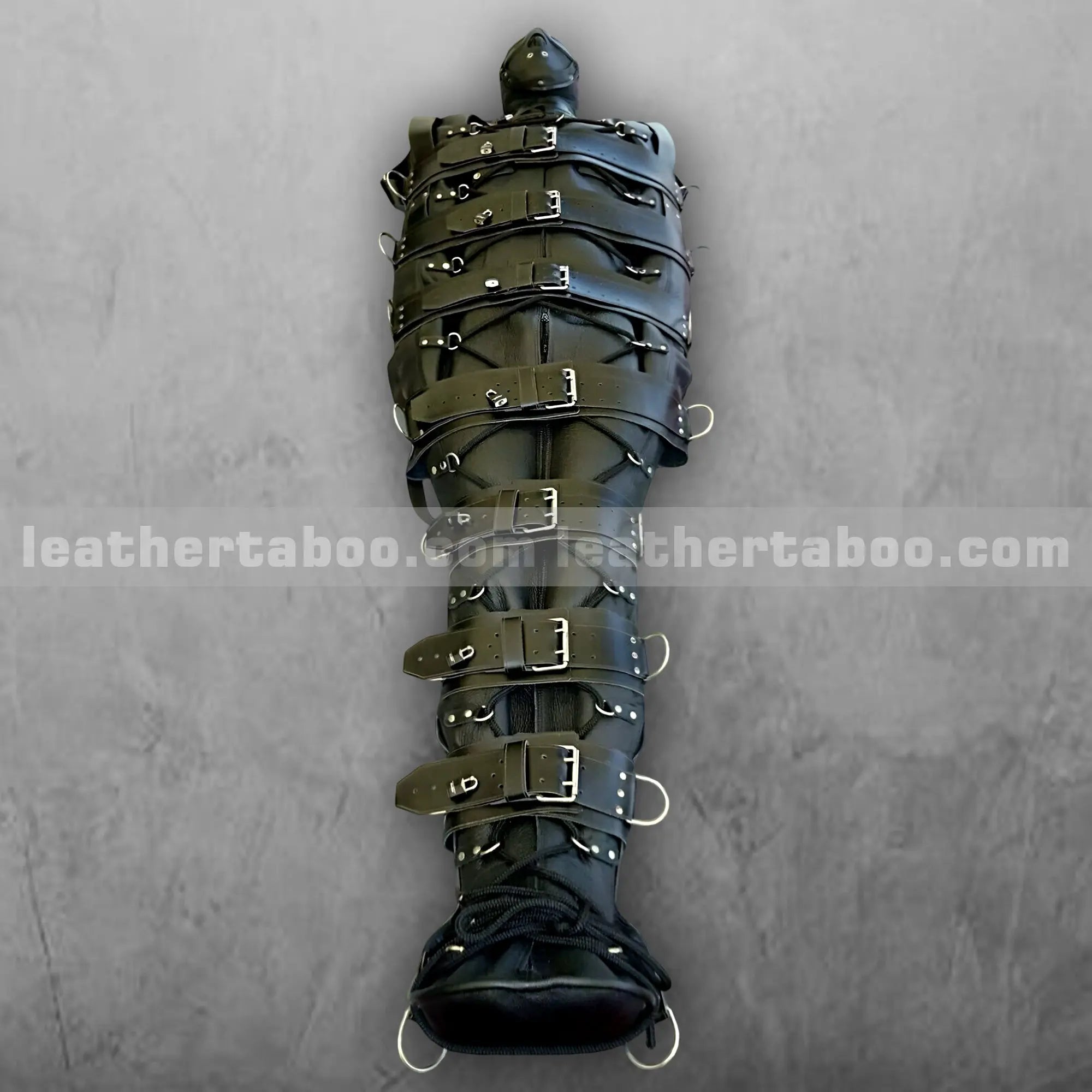 Full-Body Leather Bondage Sleep Sack with Straps & D-Rings โ Heavy-Duty Restraint Gear for BDSM Play - Leather taboo