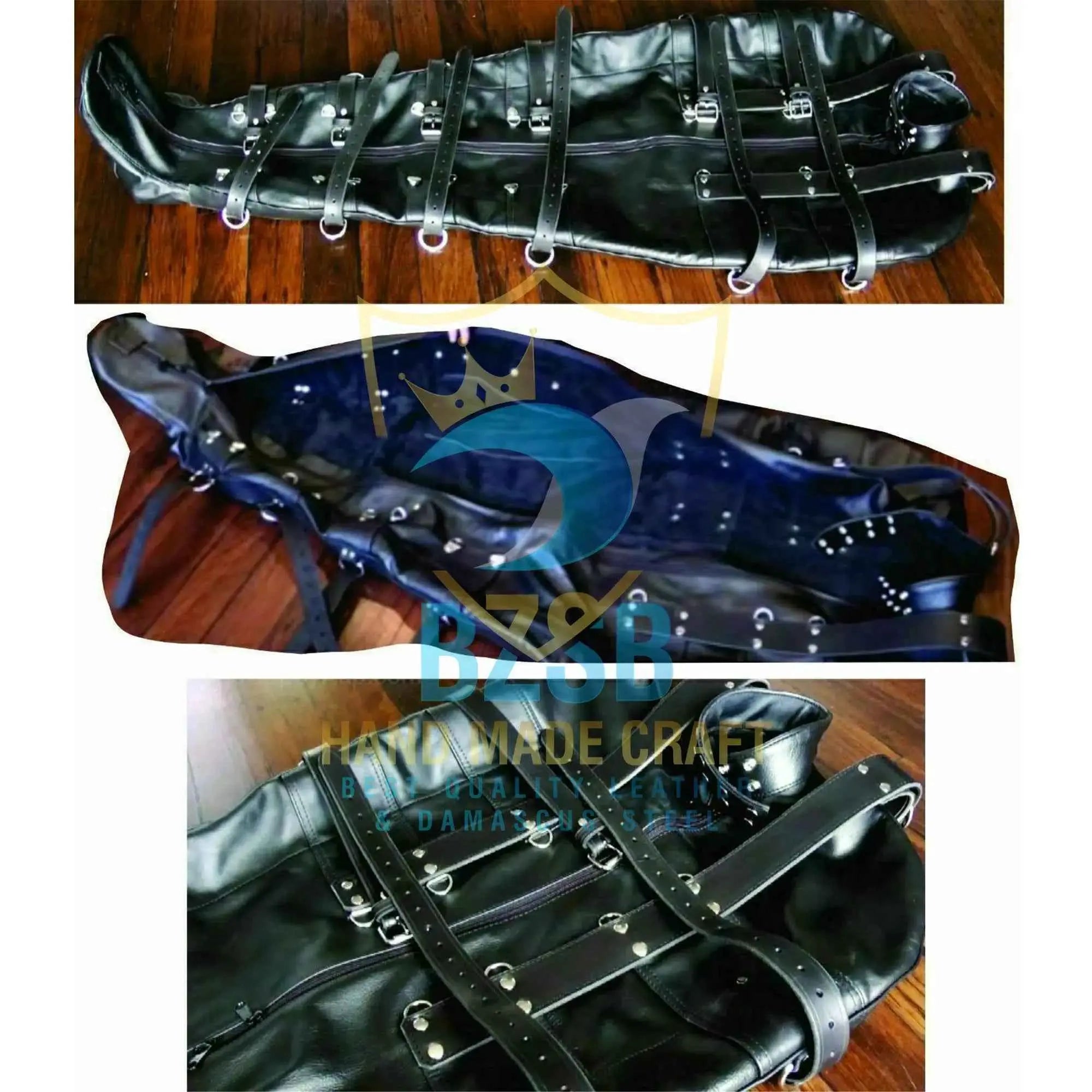 Full-length leather body bag by Leather Taboo detail