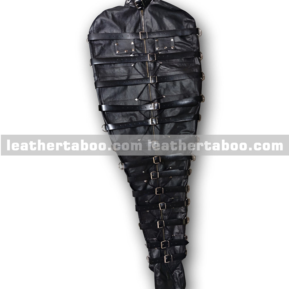 Heavy-duty leather bag with zipper closure and strap system ideal for collectors and alternative gear enthusiasts