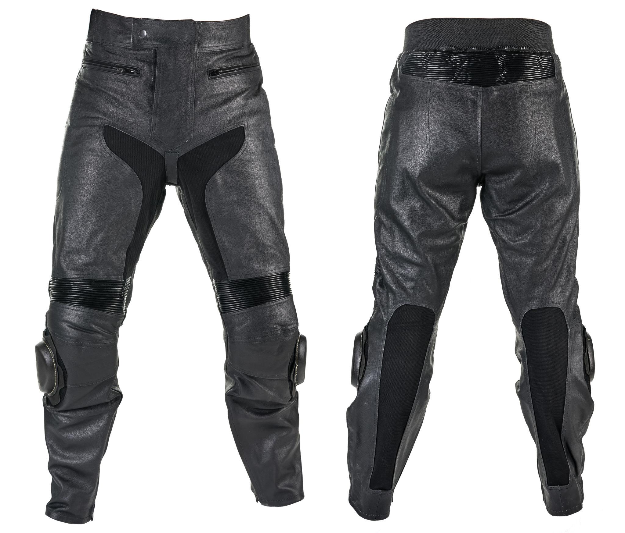 Men’s Real Leather Biker Pants (Black BLUF Motorcycle Trousers)