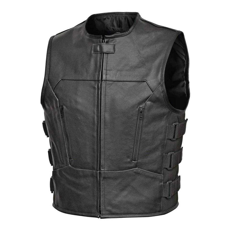 Men's Real Leather Sleeveless Uniform Vest (Police-Inspired BLUF Jacket)