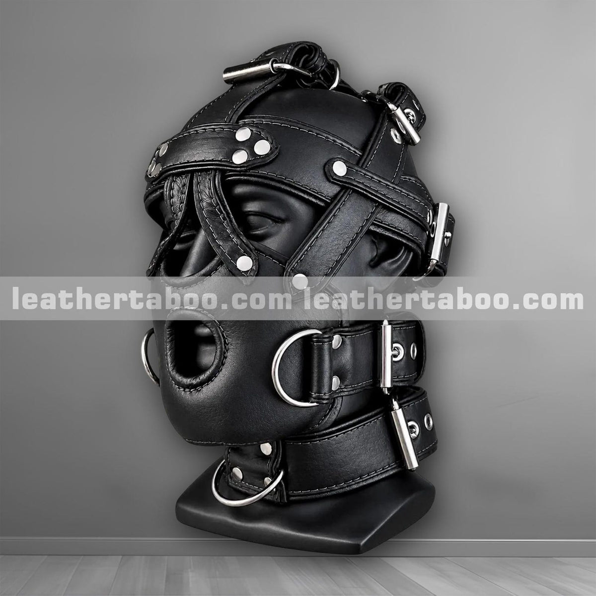 Genuine Leather Hood Mask with Adjustable Straps, Buckles & D-Rings – Handmade Black Leather Bondage Hood