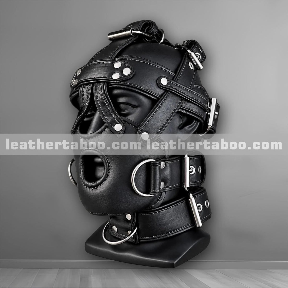Genuine Leather Hood Mask with Adjustable Straps, Buckles & D-Rings – Handmade Black Leather Bondage Hood