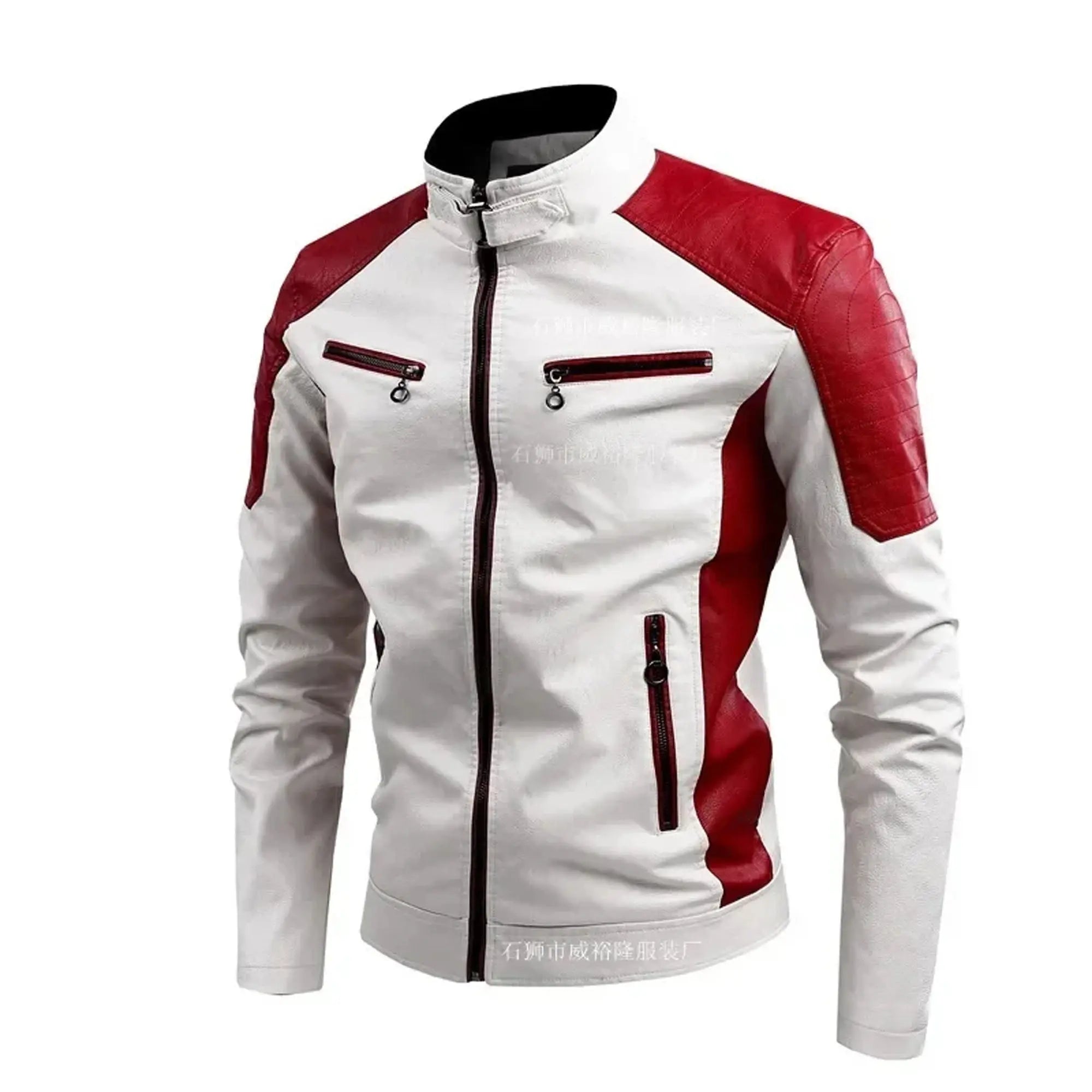 Genuine leather biker jacket stand collar zip detail HD