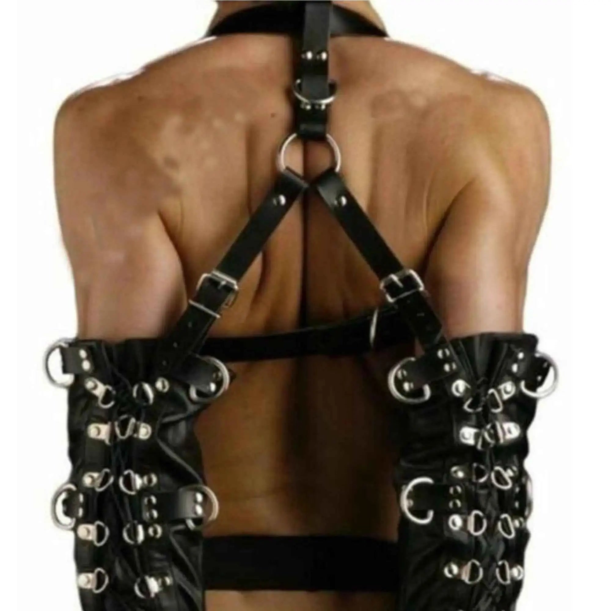 Genuine leather chest harness with metal hardware