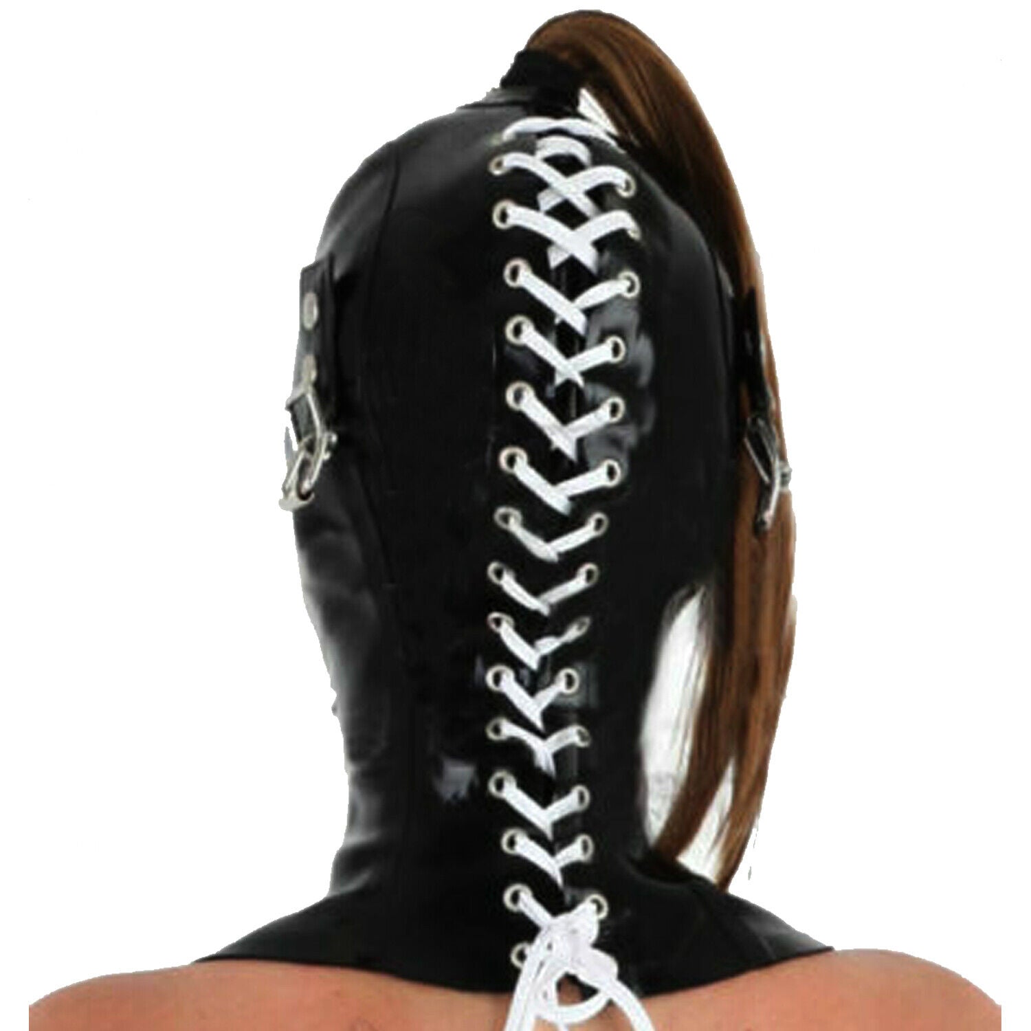 Genuine leather cosplay hood mask adjustable lace up design