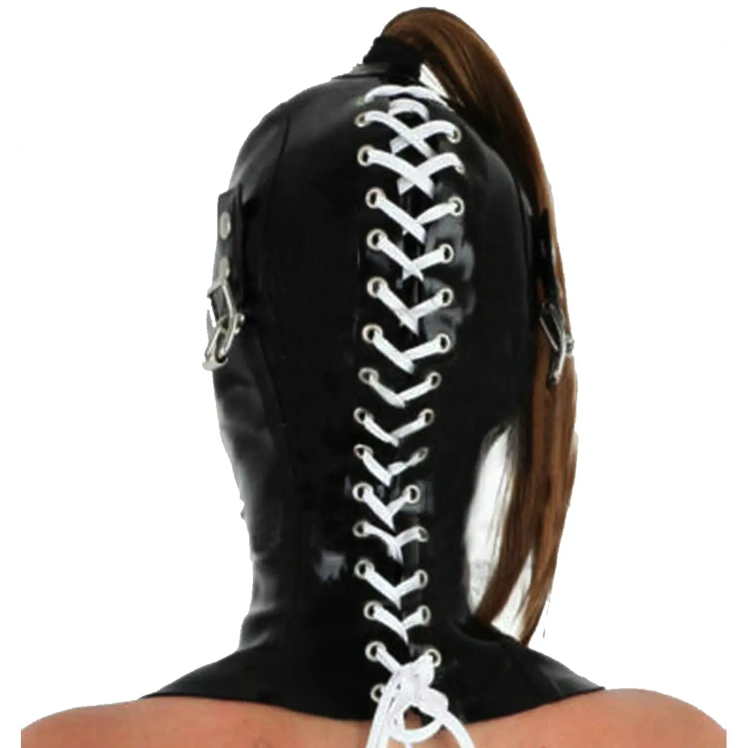 Genuine leather cosplay hood mask adjustable lace up design