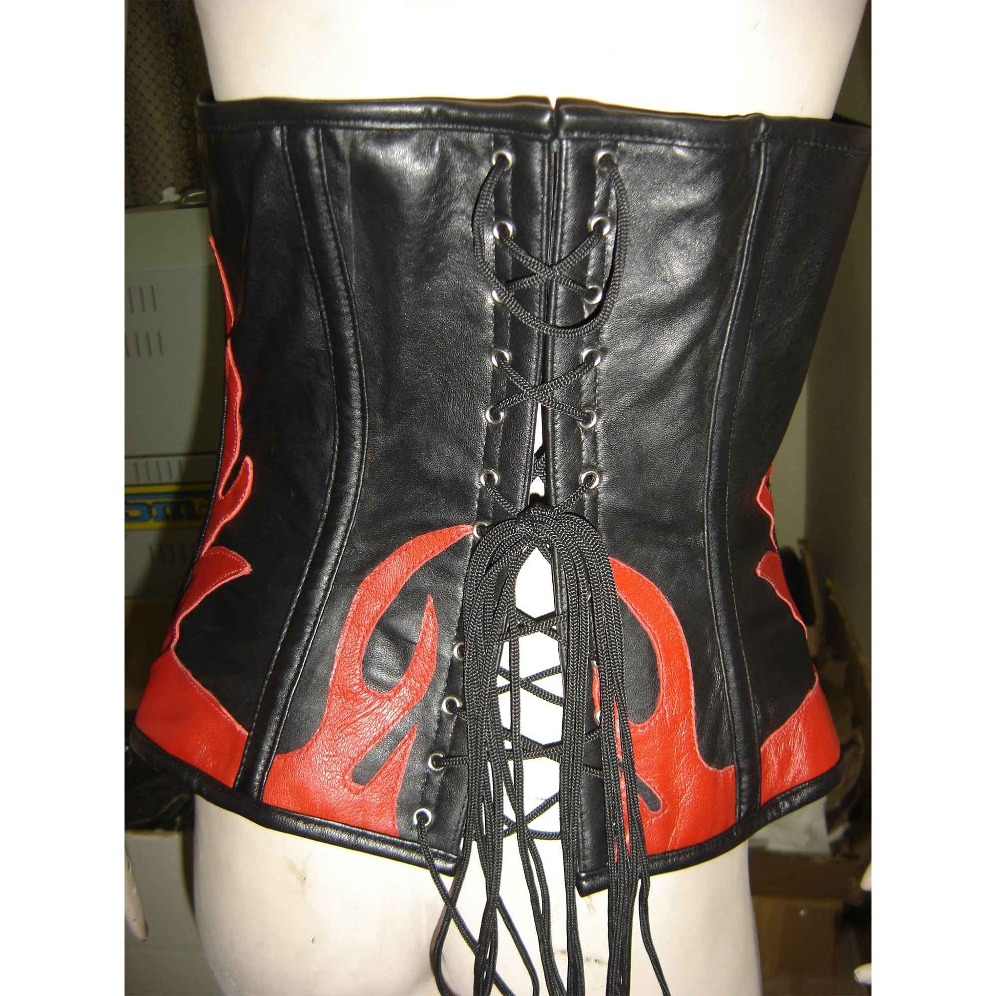 Genuine leather steel boning corset Back view