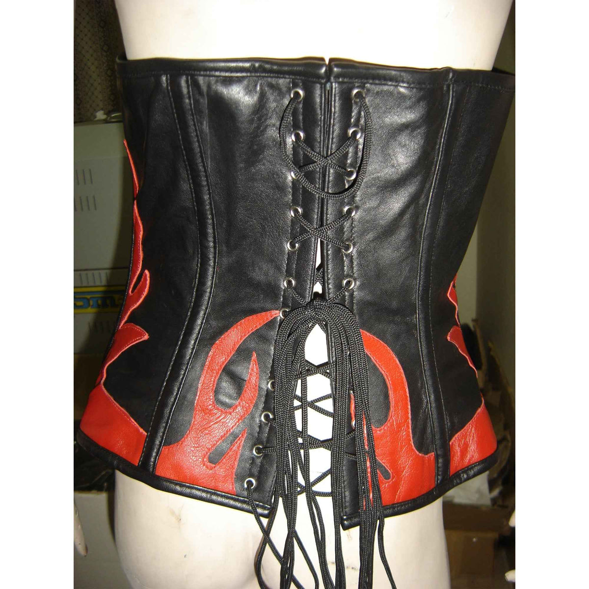 Genuine leather steel boning corset Back view