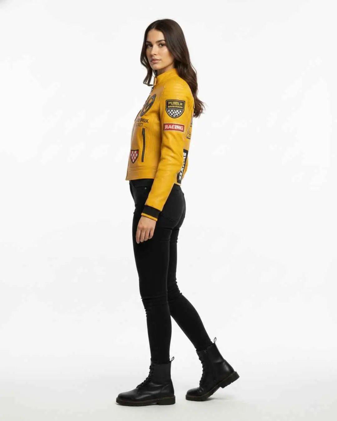 Women’s Mustard Yellow “Special Forces” Moto Leather Jacket