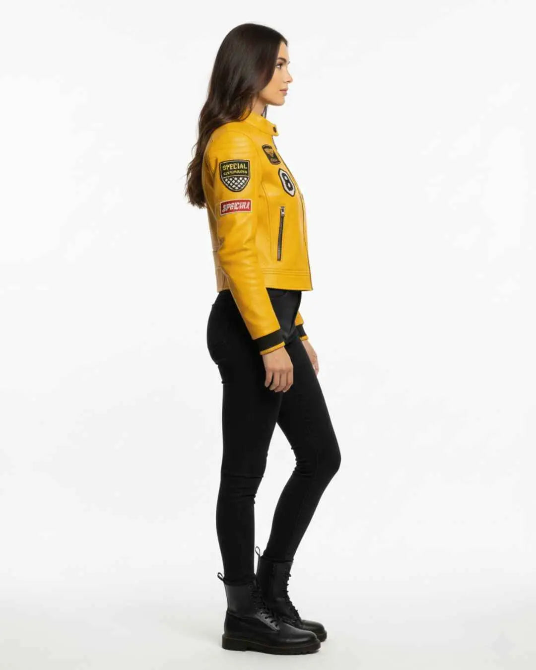 Womenโs Mustard Yellow โSpecial Forcesโ Moto Leather Jacket