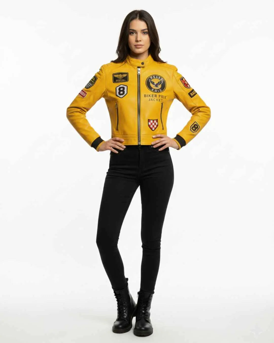 Women’s Mustard Yellow “Special Forces” Moto Leather Jacket