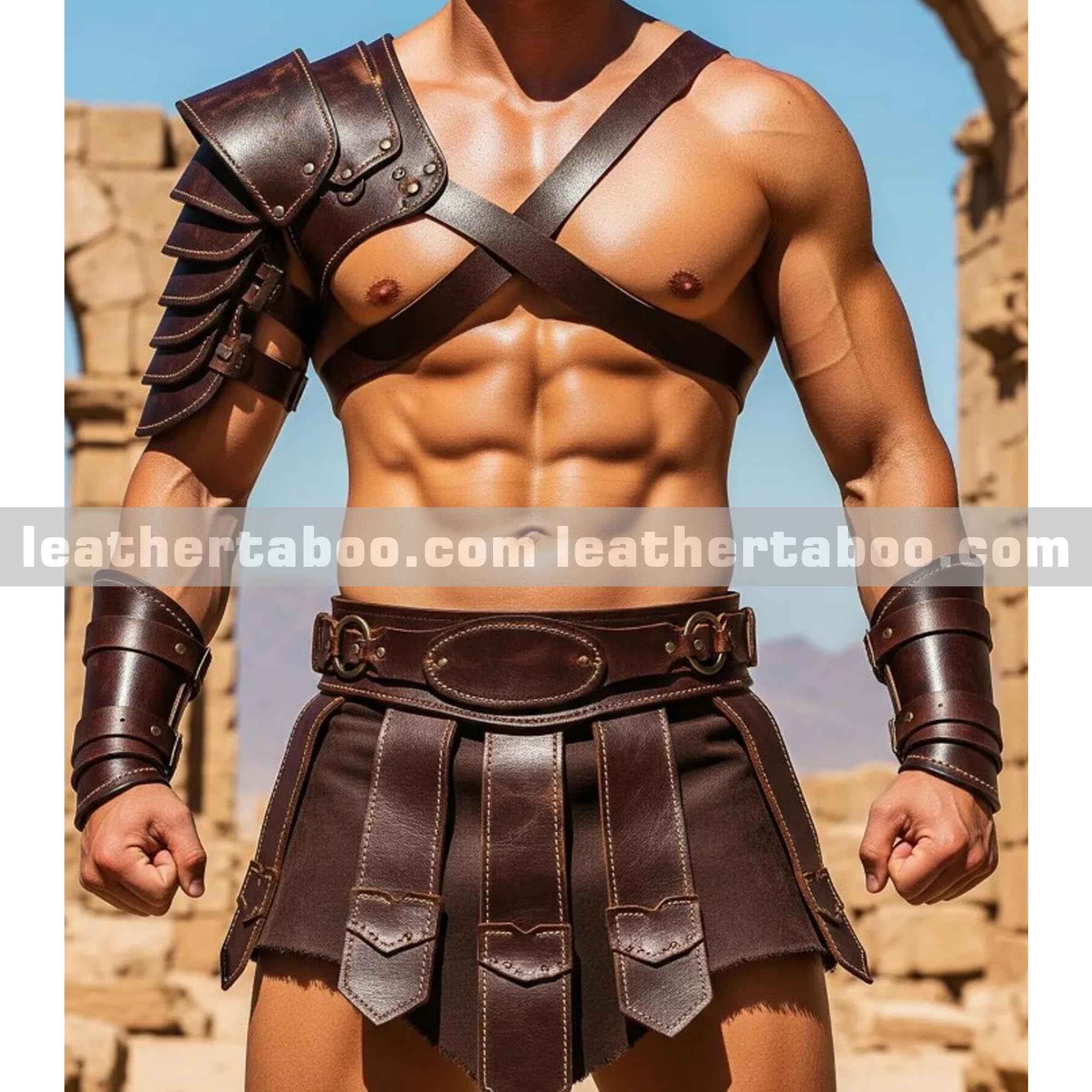 Handcrafted Gladiator Leather Armor Set – Roman Warrior Costume – Men’s Spartan Cosplay Outfit – Medieval LARP Leather Armor