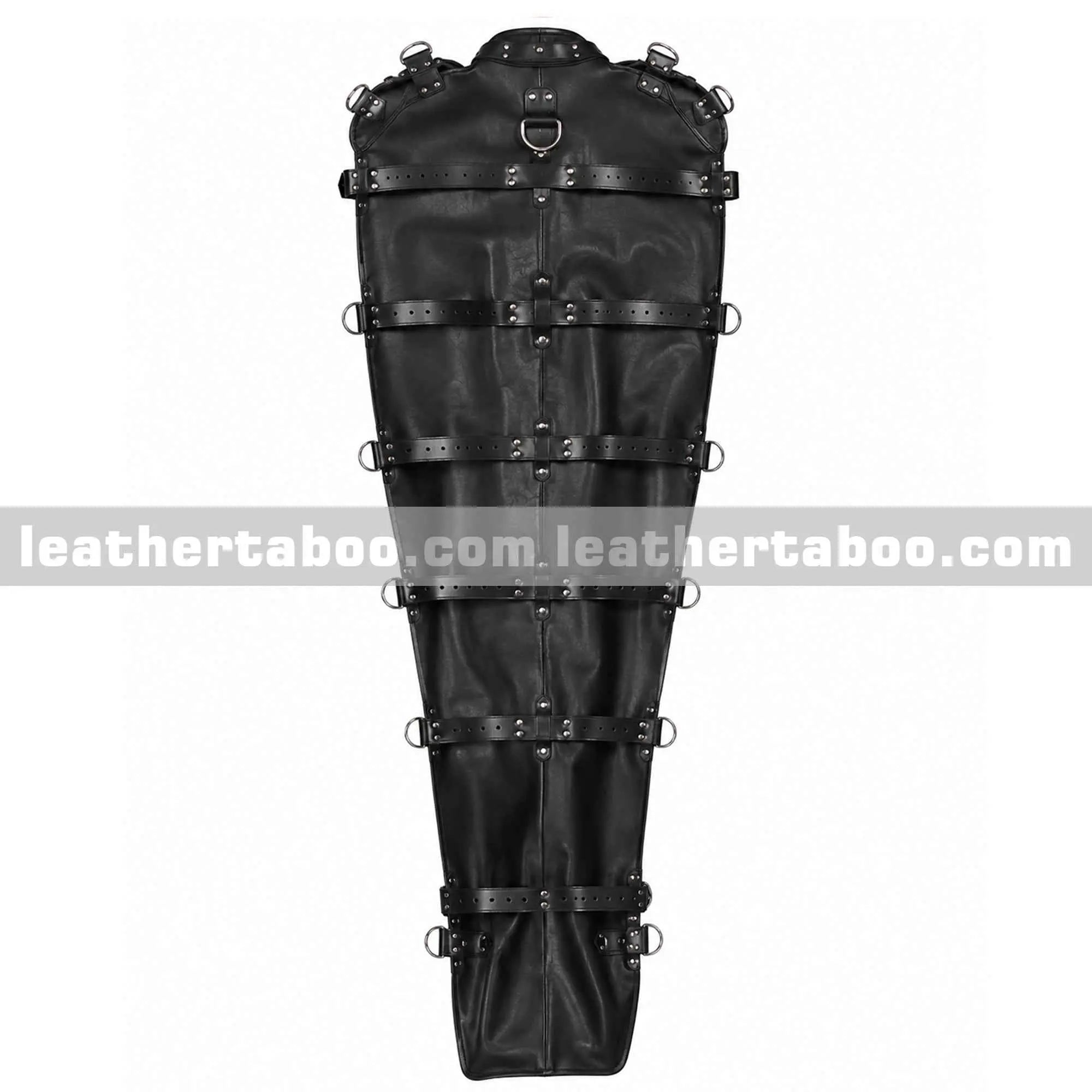 Real Black Leather Full Body Bondage Sleep Sack with Adjustable Belts