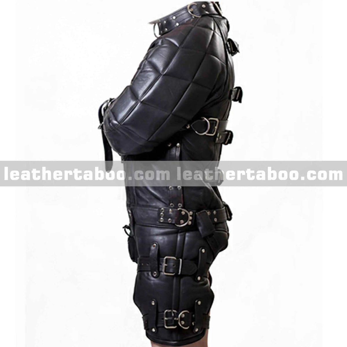 Black Leather Straitjacket Harness Bodysuit – back view